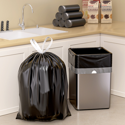 厨房手提式抽绳垃圾袋大号黑色加厚酒店餐饮商用批发可降解环保袋