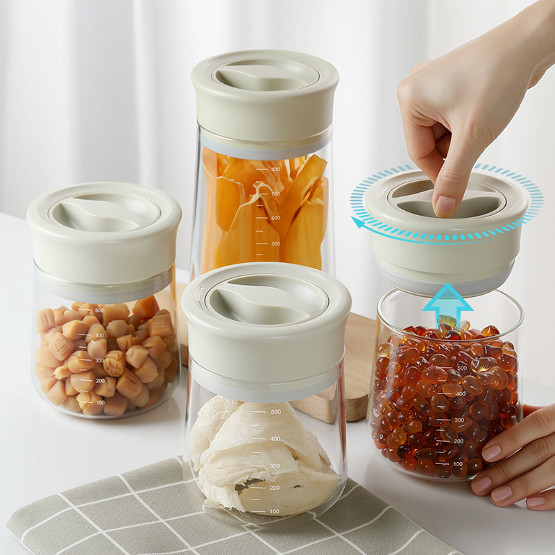 出口日本LISSA玻璃密封罐家用厨房储物罐防潮旋钮盖干货收纳瓶子