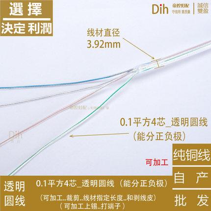 0.1透明圆线替代渔网线led线吊灯用电线 G4渔网线灯头线 灯具配件