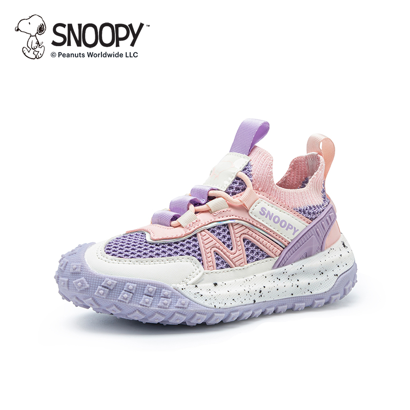 史努比男童鞋子春秋款女童鞋网面透气儿童旋转扣运动鞋男孩跑步鞋