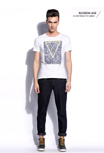 男士 T恤衫 休闲上班青春时尚 断码 印花 卡家夏季 纯棉舒适修身 短袖