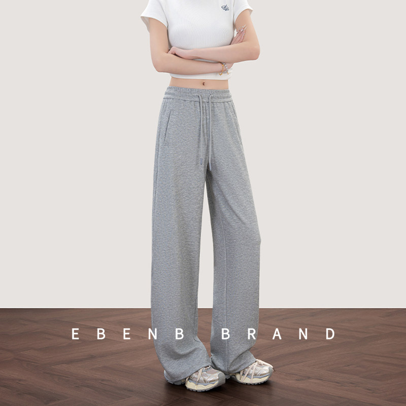 EBENB灰色运动裤女高腰休闲裤图片