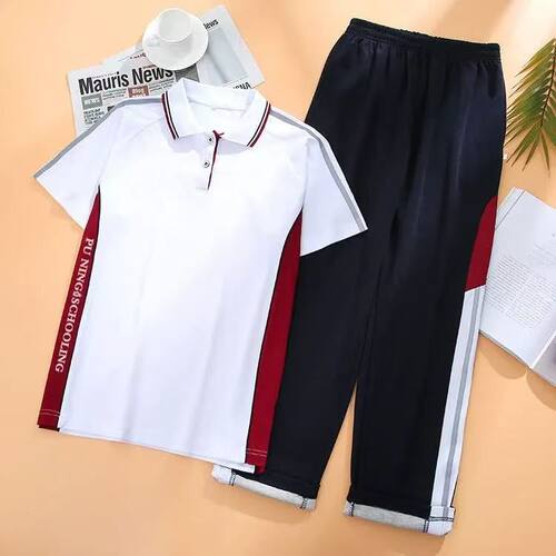 定制撞色POLO衫长裤校服套装