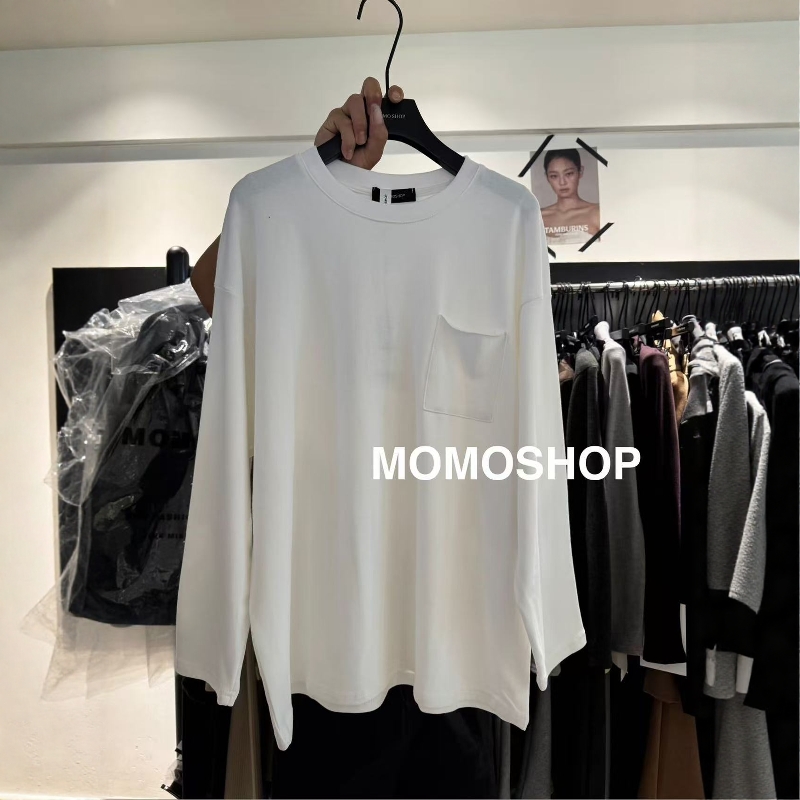 momo韩版圆领口袋设计感长袖T恤