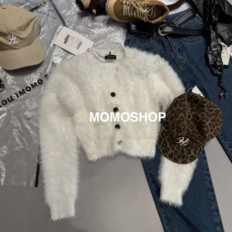 momo韩版圆领仿水貂毛毛衣