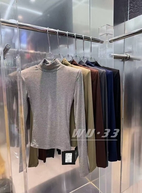 wu33打底2025夏季新款韩版设计感小众半高领长袖T恤修身显瘦上衣