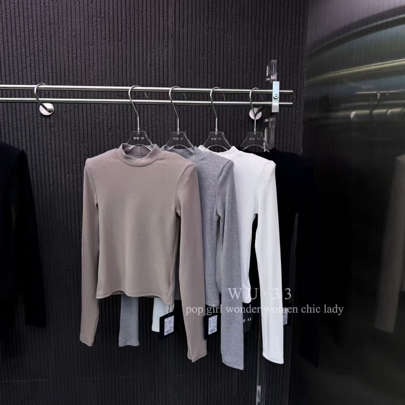 wu33韩版圆领设计感长袖T恤