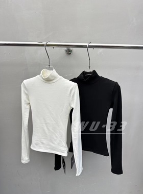 WU.33韩版秋冬季基础款纯色垫肩加绒加厚保暖白色打底衫上衣T恤女