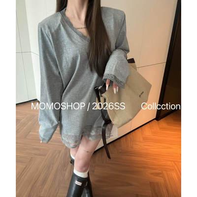 MOMO韩版2026春新款设计感T恤女
