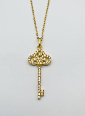 18k金钥匙莫桑吊坠女送925银项链