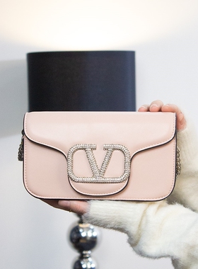 裸粉翻盖女包白色链条包包女手提包单肩斜挎包通勤百搭单肩包按扣