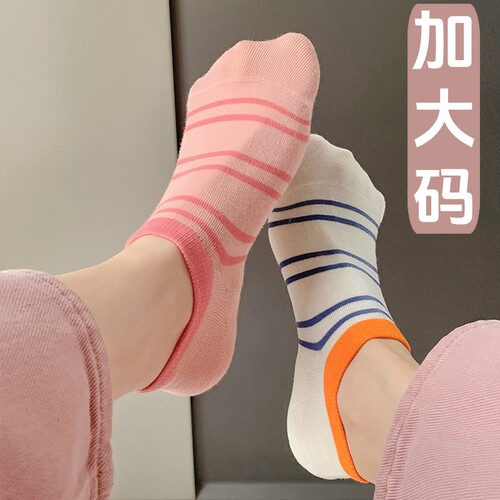 大码船袜女短袜41防滑不掉跟纯棉43浅口隐形夏季薄款加肥加大袜子
