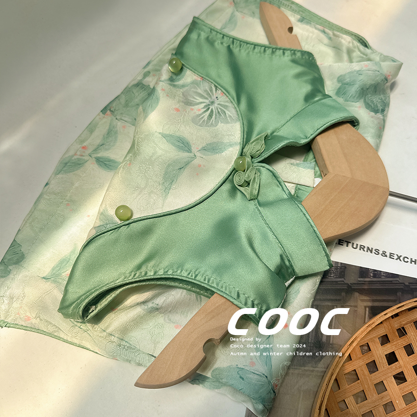 2024夏季新款女童绿色短袖旗袍