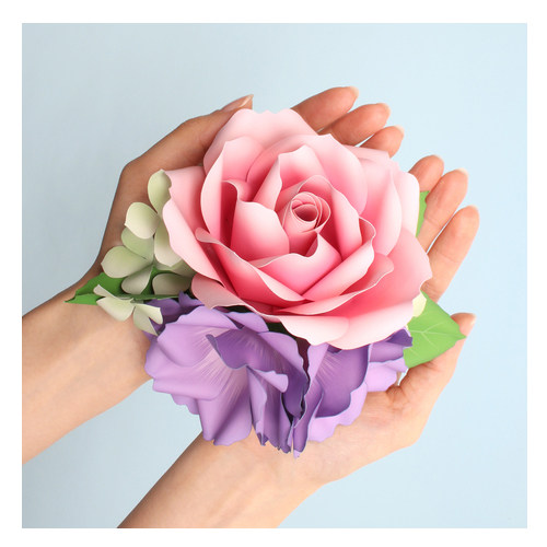 儿童益智DIY立体手工制作仿真植物花卉玫瑰花3D纸质模型纸艺玩具