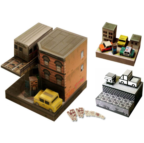 儿童益智diy手工制作q版城市迷你小场景小建筑3d纸质模型纸艺玩具