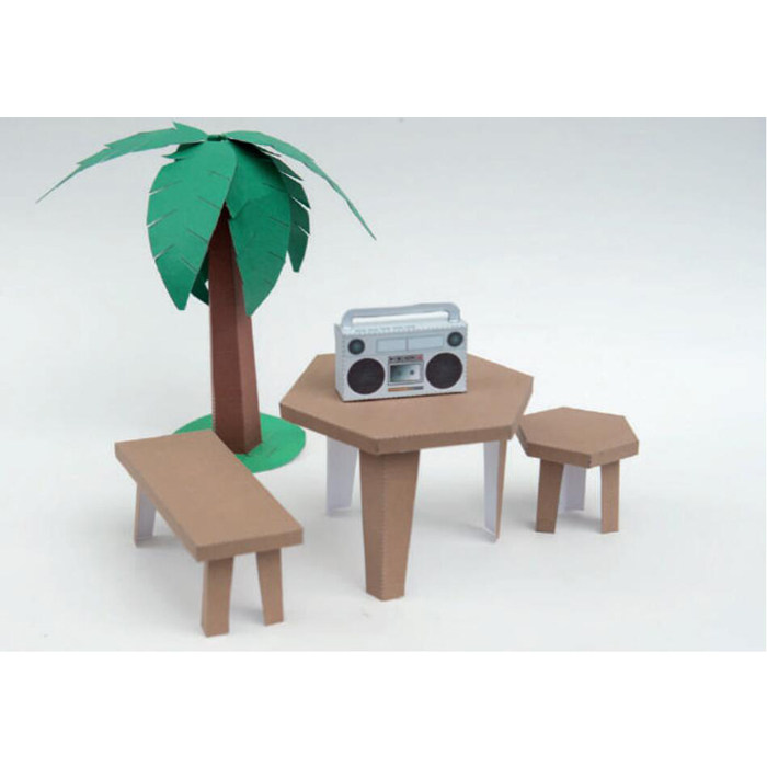儿童益智diy立体手工制作录音机桌子椰子树摆件3d纸质模型玩具
