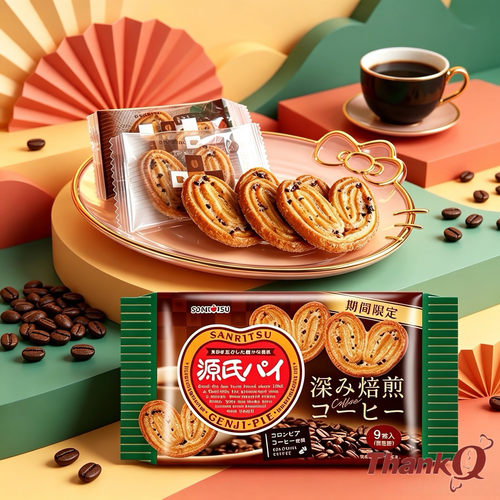 日本进口零食三立源氏千层蝴蝶酥独立包装黄油咖啡味爱心形小饼干