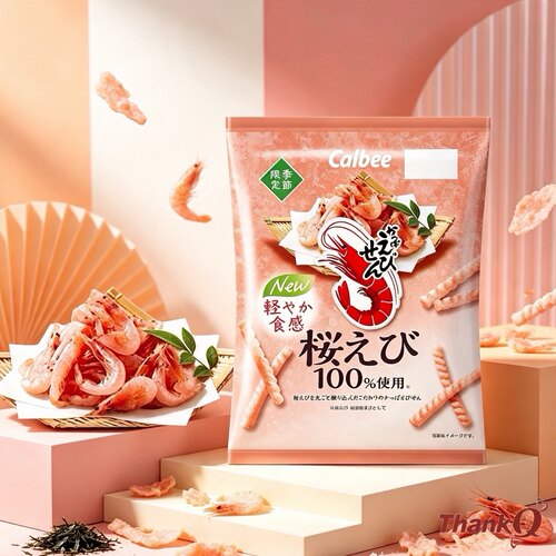 日本进口卡乐比限定樱花虾条