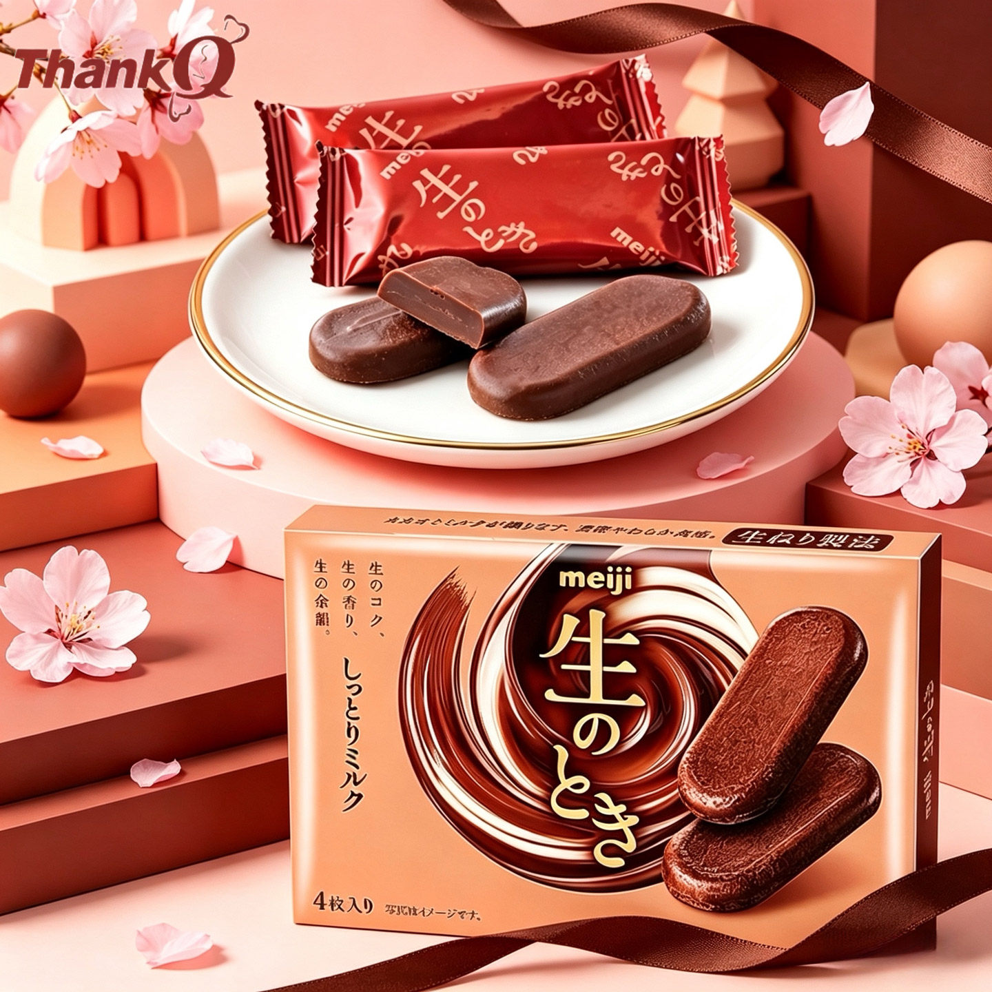 日本进口明治meiji生湿牛奶巧克力饼干浓郁纯可可脂生巧砖软糖4枚