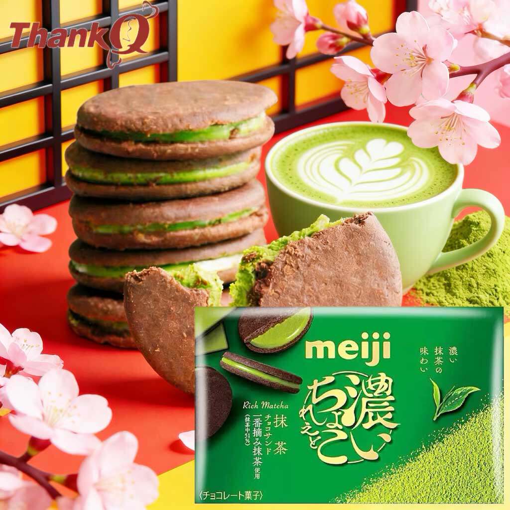 日本进口零食Meiji明治特浓厚抹茶夹心饼干巧克力草莓味曲奇饼干