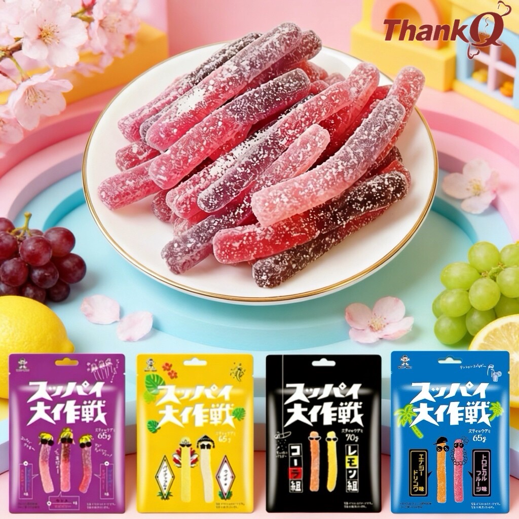 日本进口旺旺大作战酸沙软糖葡萄柠檬菠萝酸沙粗条形橡皮糖果零食