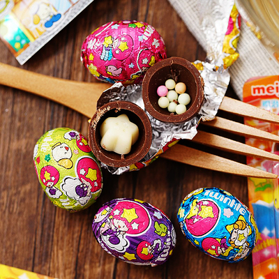 日本进口零食meji明治五彩蛋巧克力球惊喜蛋夹心糖果儿童食玩礼物