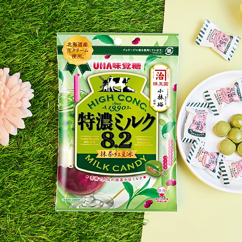 日本进口UHA悠哈特浓8.2抹茶小豆夹心味觉糖北海道牛奶糖果小硬糖
