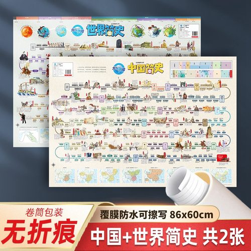 中国世界简史地图防水可擦写