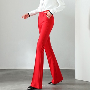 红色春秋大喇叭阔腿裤原创垂感休闲高腰显瘦正装韩版时尚弹力甩裤
