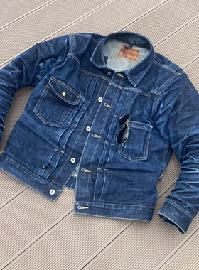 14批胡狗自制18OZ INDIGO X WHITE 复刻111MJ 复古原牛养牛夹克