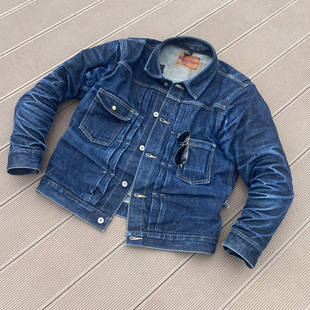 复刻111MJ 14批胡狗自制18OZ WHITE 复古原牛养牛夹克 INDIGO