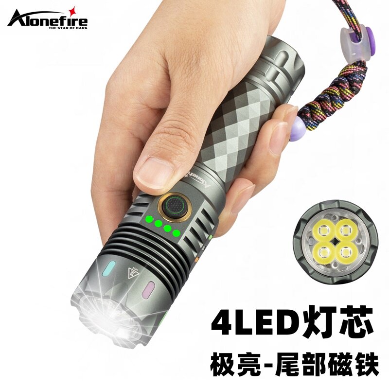 四核爆亮LED强光手电筒可充电户外家用应急大功率磁吸维修工作灯