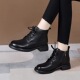 马丁靴平底圆头软底小短靴春秋休闲单靴英伦风及踝靴子加绒女皮鞋