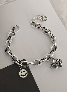 韩版新款S925纯银小象手链女 时尚简约百搭小象笑脸ins系女款手链