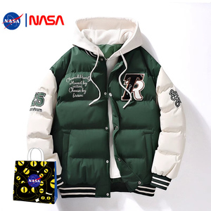 NASA联名棉衣男冬季潮流假两件连帽加厚夹克外套棉袄棒球服青少年