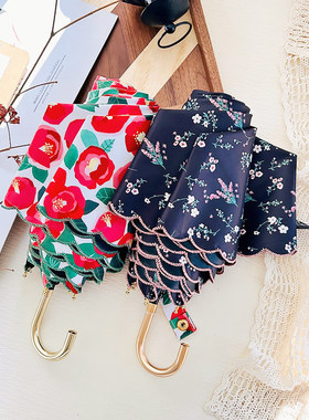 洛可可风刺绣弯钩太阳伞女遮阳伞小巧便携晴雨两用太阳伞防紫外线