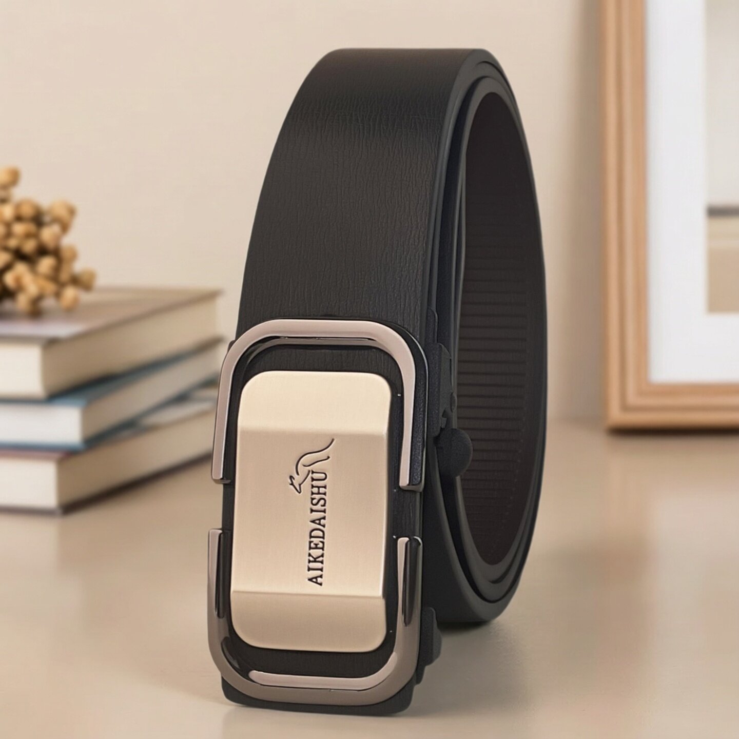 埃克袋鼠男士皮带牛皮男人青老年休闲自动扣腰带合金商务裤带简约