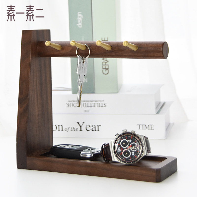 实木挂钥匙架进门托 托盘创意置物架门口挂架玄关摆件客厅桌面收