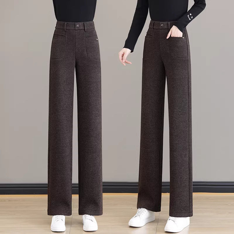 羊毛呢加绒窄版直筒裤女2025秋冬季新款加厚高腰后松紧休闲阔腿裤,女装/女士精品,大码裤装,淘宝优惠券,粉丝福利购,淘宝优惠卷