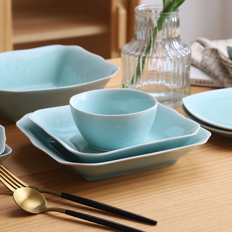 龙泉青瓷家用创意四君子碗碟汤盘陶瓷精致米饭碗菜盘中式组合套装,餐饮具,盘,淘宝优惠券,粉丝福利购,淘宝优惠卷