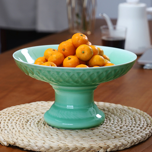 瓯江龙泉青瓷大号高足果盘10英寸中式供盘佛具水果盘家用摆件干果