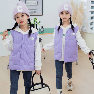 儿童羽绒马甲男女童轻薄保暖背心校服内穿外搭坎肩中大童装秋冬装