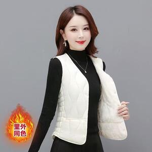 2024新款羽绒棉马甲女加绒保暖背心秋冬V领修身显瘦内穿坎肩内胆