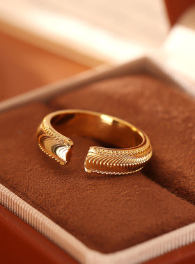 创意设计水波纹戒指波光粼粼简约时尚高级感百搭开口戒素圈活口戒