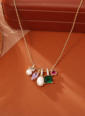 秋冬新款淡水珍珠彩锆锁骨链