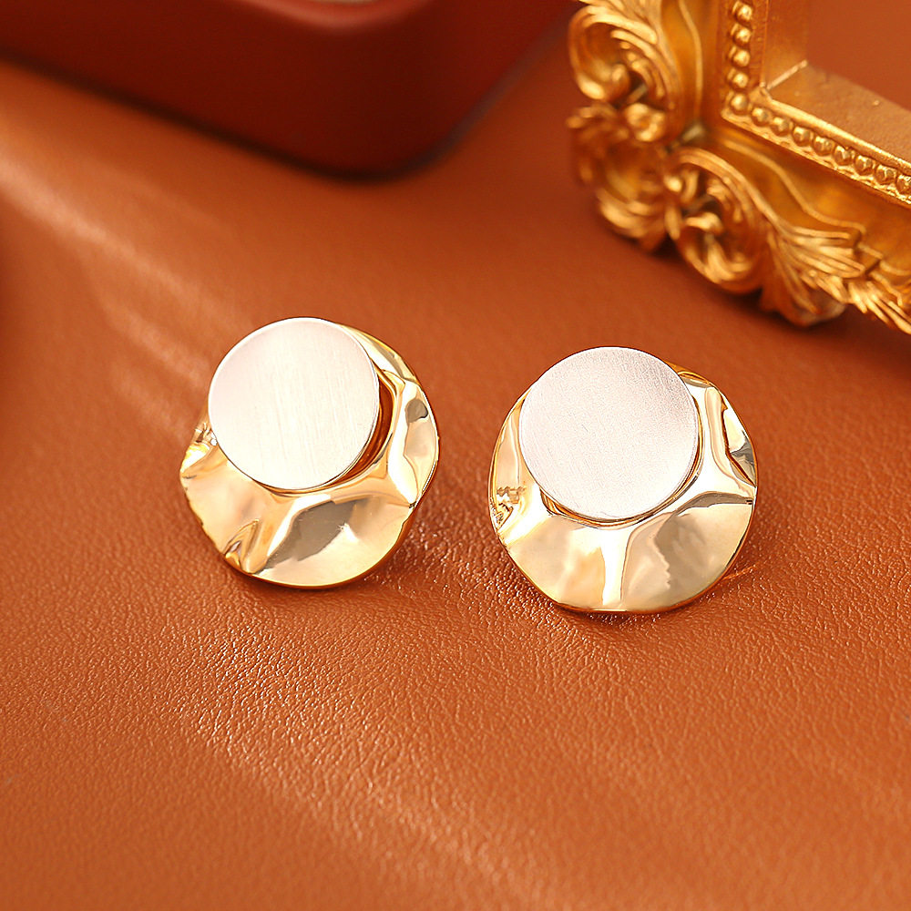 创意设计双层拉丝圆片耳钉高级感时尚简约不规则耳饰小众女神饰品,饰品/流行首饰/时尚饰品新,耳钉,淘宝优惠券,粉丝福利购,淘宝优惠卷