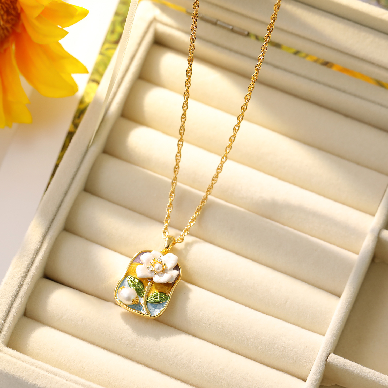 中古油画风高级感项链莫奈复古法式轻奢毛衣链巴洛克珍珠颈链女