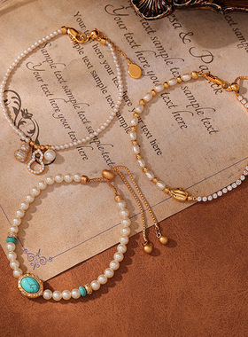 网络爆款珍珠手链时尚气质温柔优雅百搭电镀真金正圆强光珍珠手串