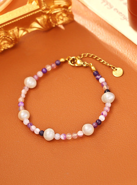 天然玛瑙石淡水珍珠手链清新甜美时尚高级感百搭气质手串仙女手饰