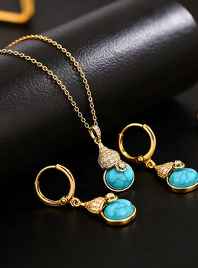 新中式绿松石葫芦满锆锁骨链